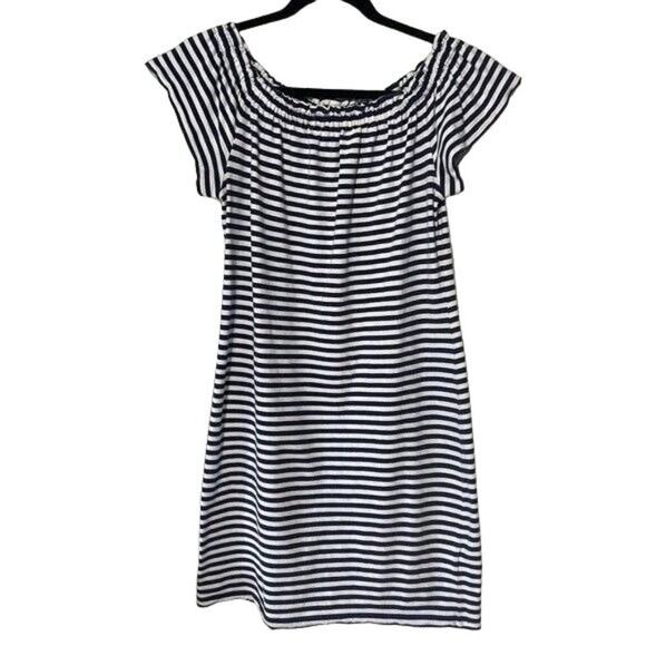 Vineyard Vines Off Shoulder Navy White Striped Jersey Dress XS Preppy Cute - Picture 1 of 7
